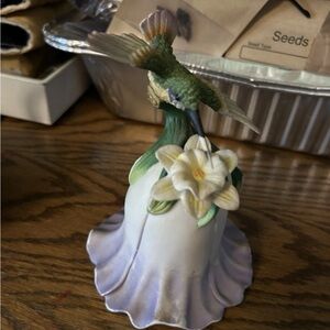 Elegant Hummingbird and Flower Figurine - Green and White Avon 2000